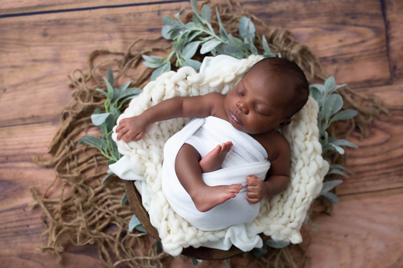 Newborn Photography, baby wrapped in white