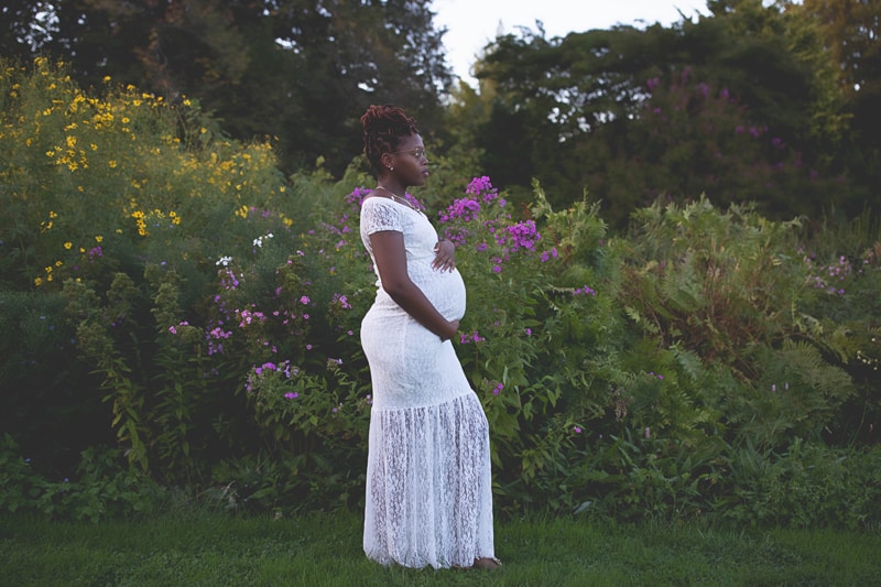 Maternity Photography, profile shot of woman in white dress